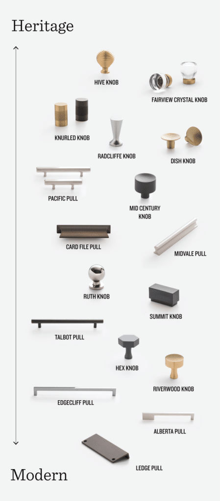 Different kinds of cabinet knobs and pulls 