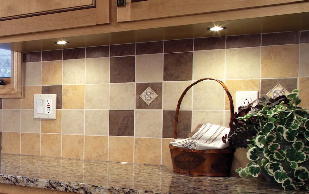 Kitchen backsplash layout guide with gray tile