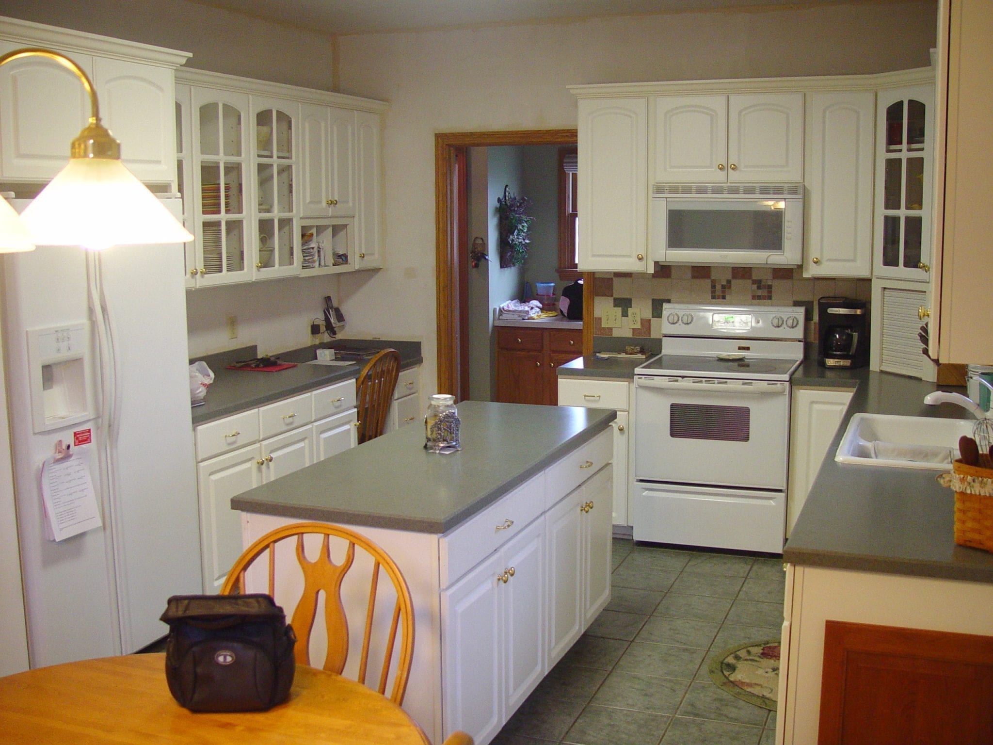 old painted white kitchen before kitchen refacing