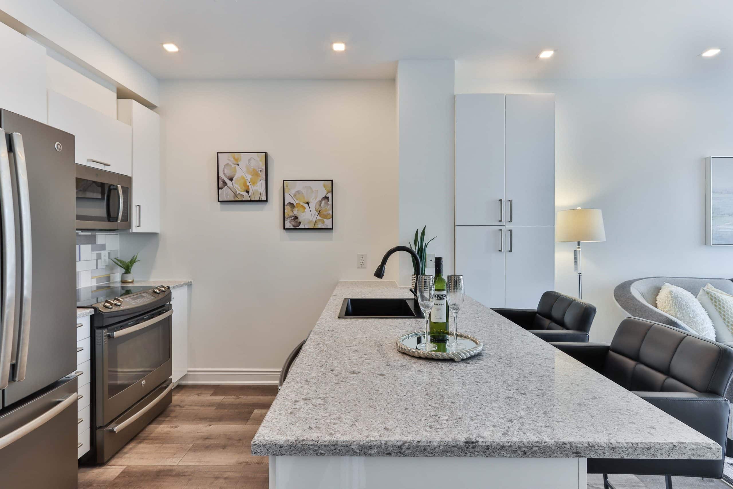 modern white kitchen countertop installation