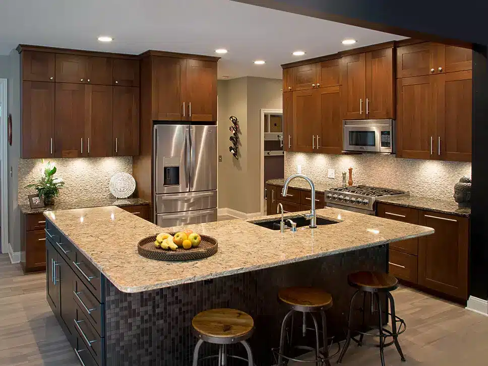 Kitchen remodeling with wood cabinets.