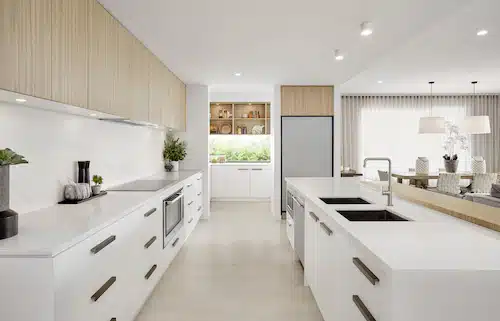 white and cream colored kitchen design