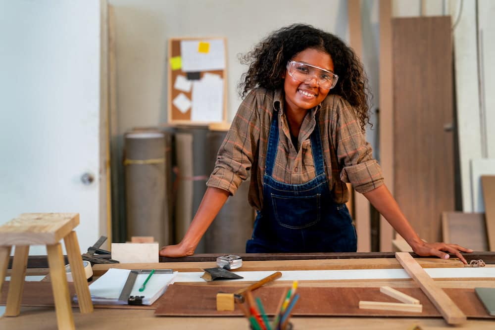 female crafter does diy cabinet refacing in her own kitchen