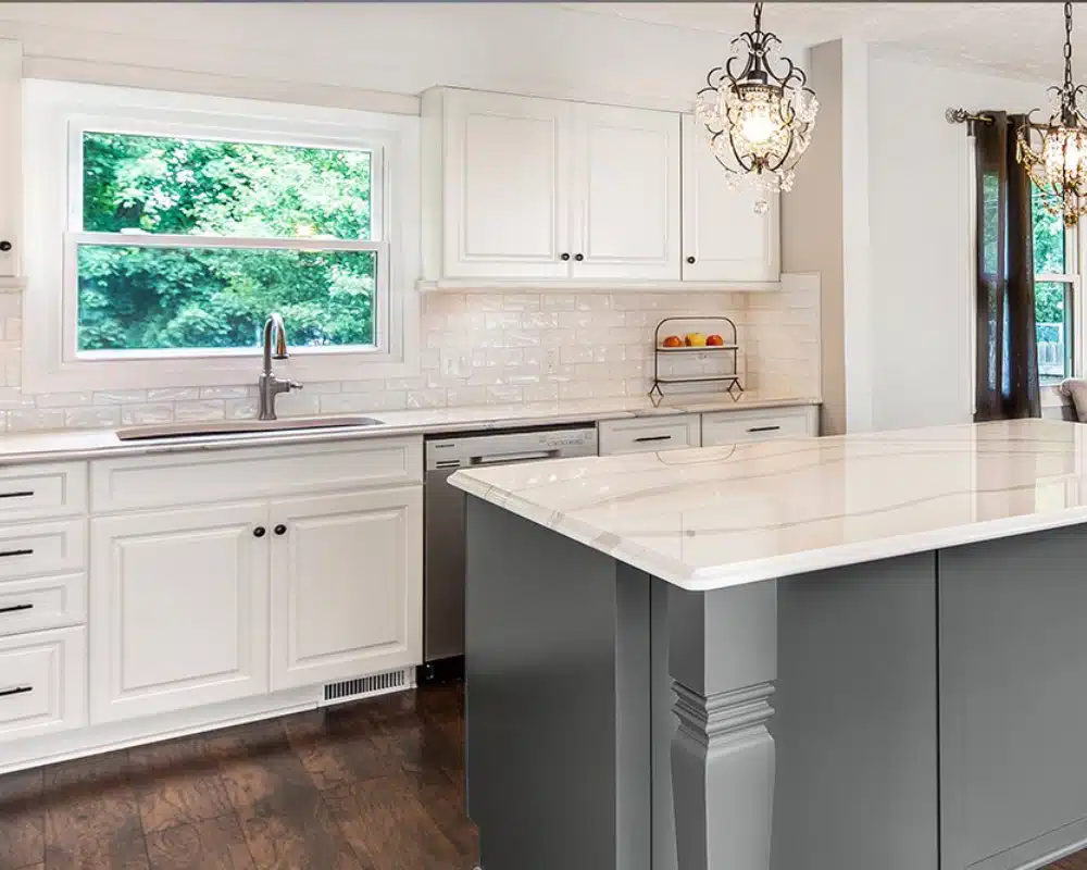 Transitional Kitchen Remodel with a Large Island and white cabinets