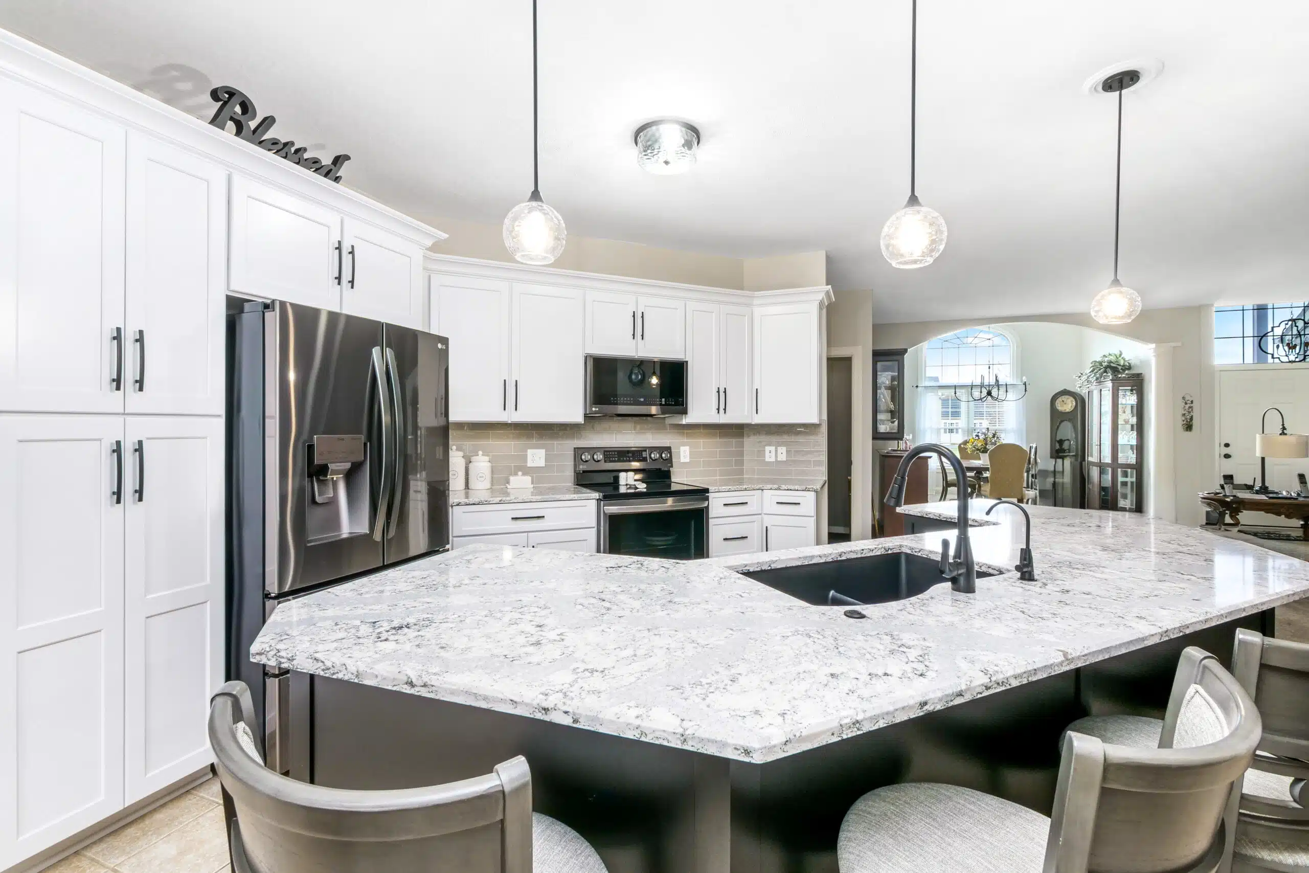 Luxury Modern White Marble Kitchen with center island