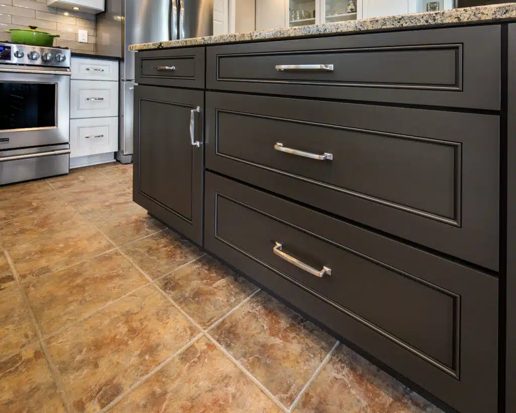 High-end kitchen island with custom drawers